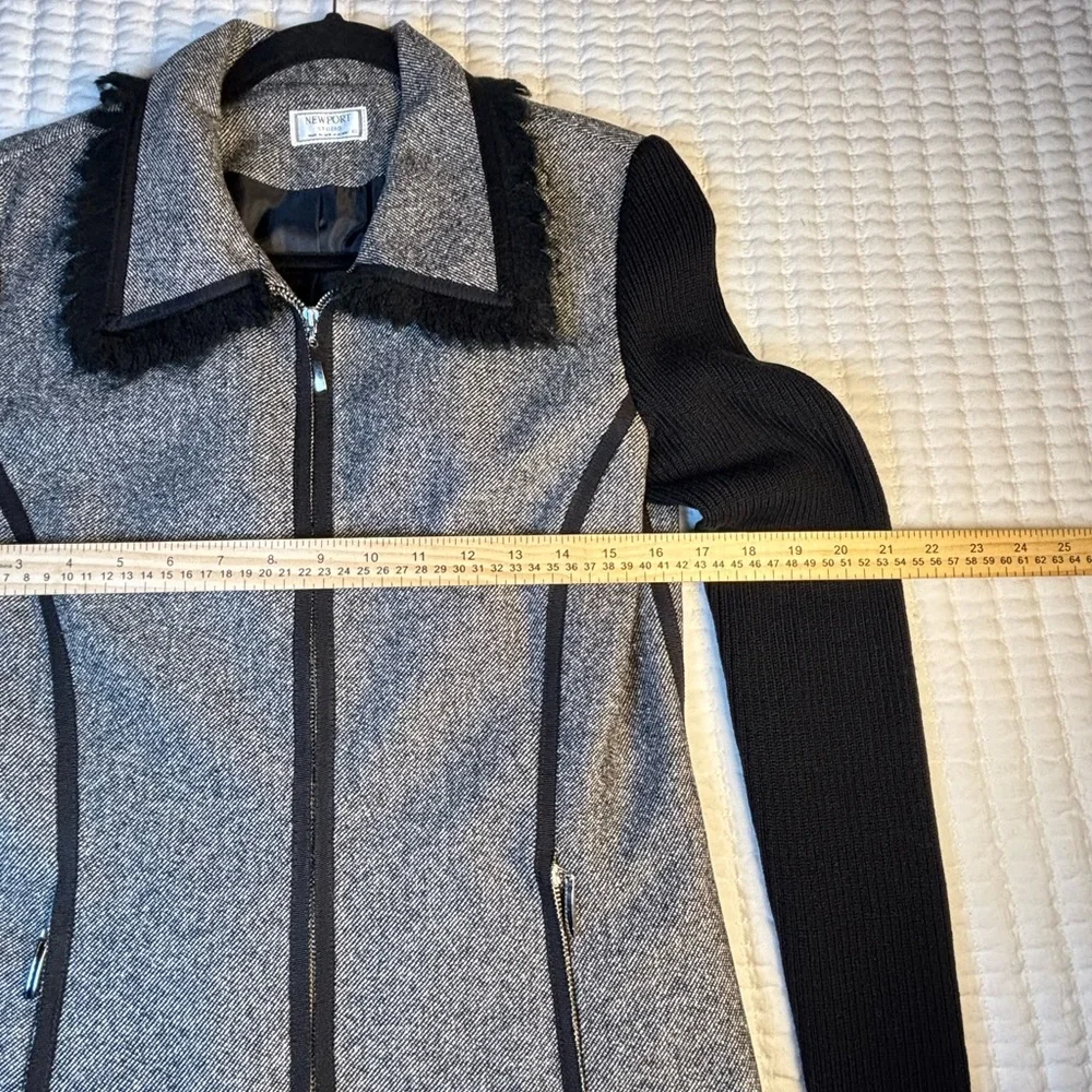 Newport Studio‎ Tweed Fringe Jacket Knit Sleeve Career Chic Medium